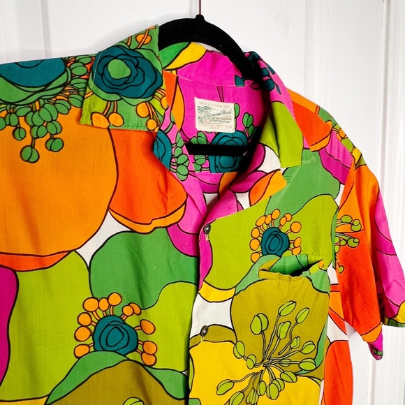 Vintage Diamond Head Sportswear Hawaii Aloha Shirt 1960s Floral Print button - Picture 3 of 6